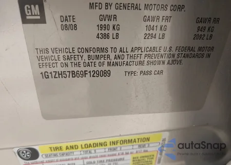 2009 Chevrolet Malibu Lt z USA, uszkodzony, nr VIN 1G1ZH57B69F129089